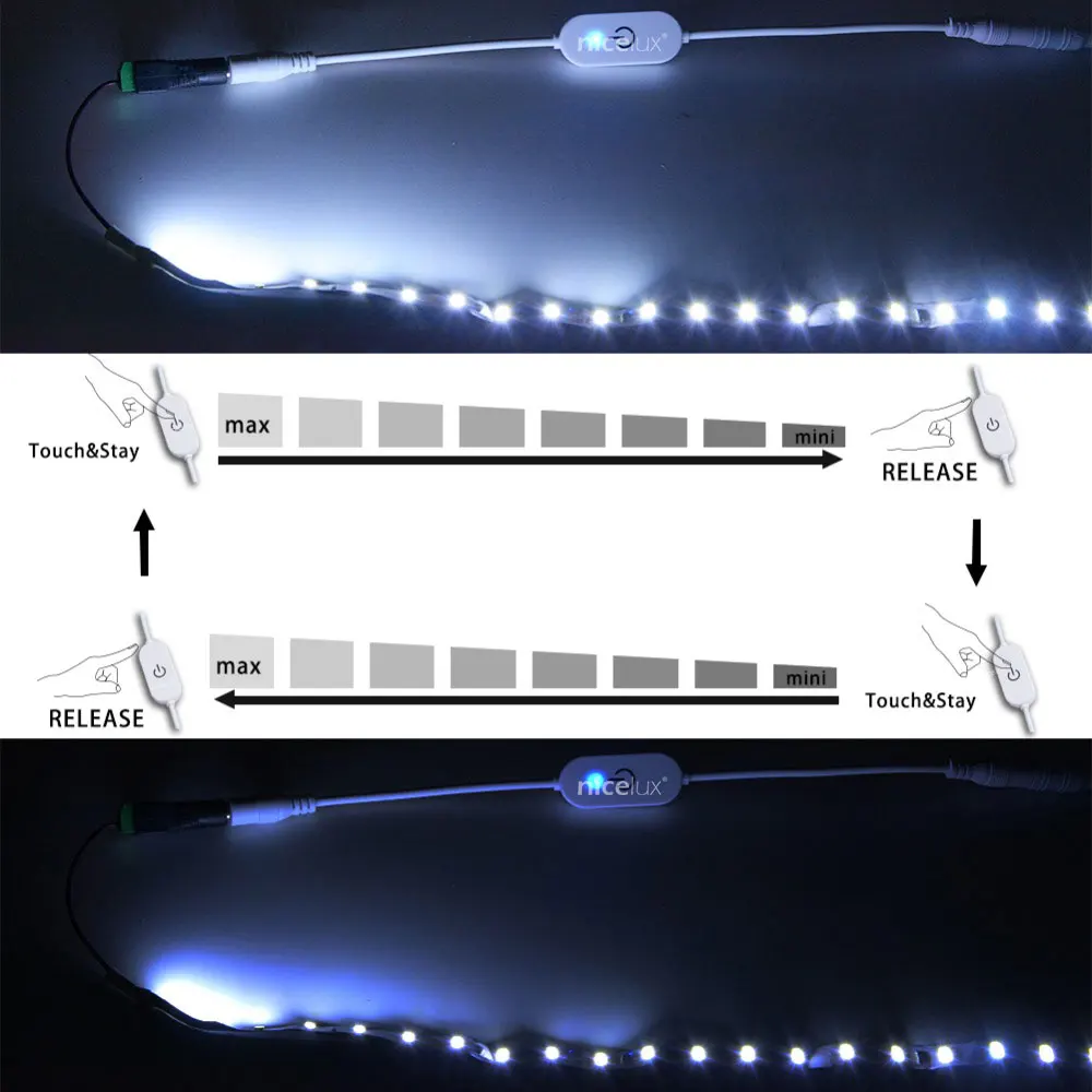 DC12V 24V 3A LED Tape Lights Touch Dimmer Switch Brightness Dimming Memory Function With DC Plug For 5050 SMD COB LED Strip FCOB