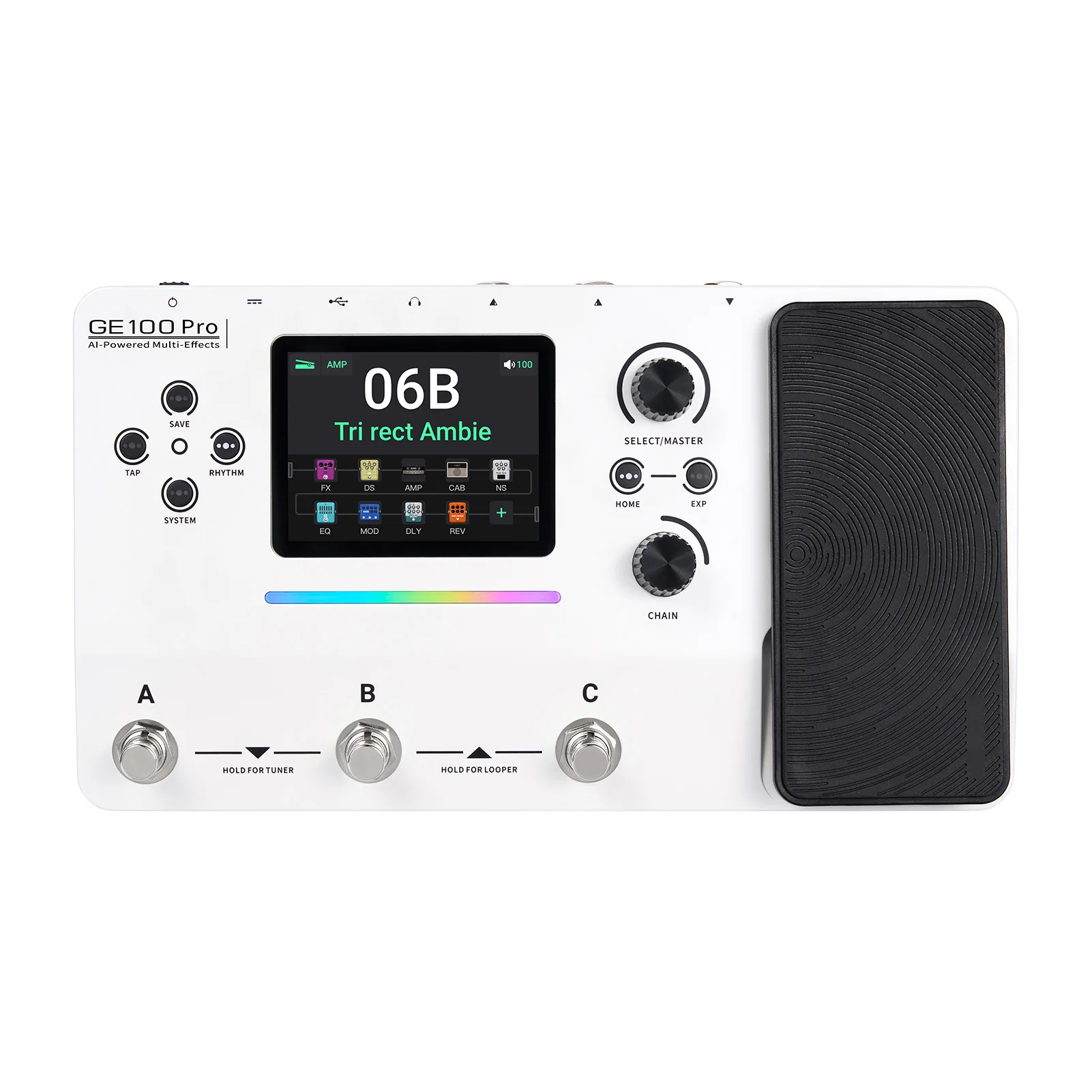 GE100 Pro Guitar Pedal Multi Effects Processor 3.5 Inch Screen AI Advisor 150 Presets Looper Drum Machine BT Guitar Effect Pedal