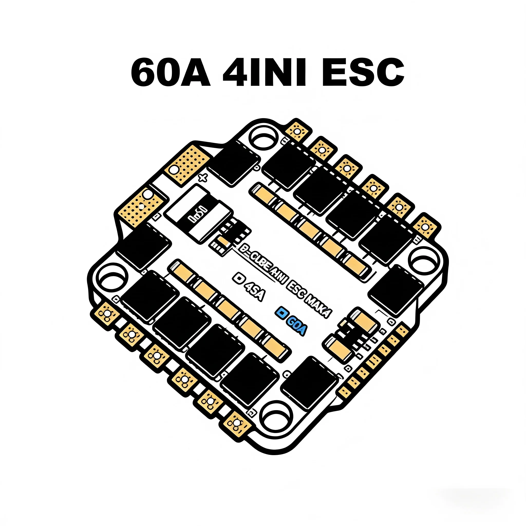 

BLHELI_S 4IN1 45A 60A ESC с поддержкой бесщеточных двигателей 3-6S, совместим с DShot300 600/Multishot/Oneshot/PWM для FPV дронов и полетных контроллеров F4