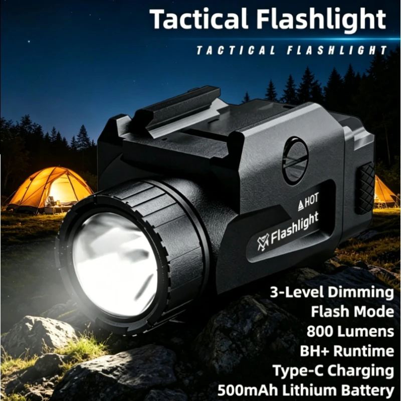 

Picatinny Rail Mount Tactical Light, 800LM 4 Mode USB Rechargeable LED Lamp, Quick Release for Outdoor Sports