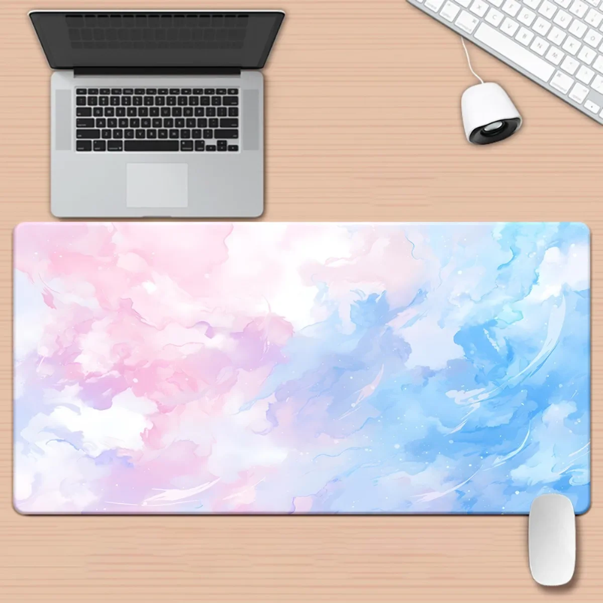 

1PC Large XXL Mouse Pad with Pink Blue Cloud Pattern, Non-Slip Rubber Base, Multifunctional Desk Mat for Gaming Office Decor, Sm
