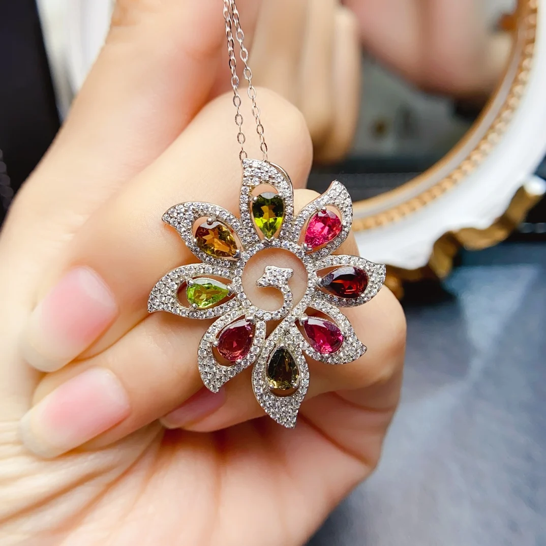 FS 4*6mm Natural Tourmaline S925 Sterling Silver Pendant Necklace for Women Fine Charm Weddings Jewelry Certificate MeiBaPJ New