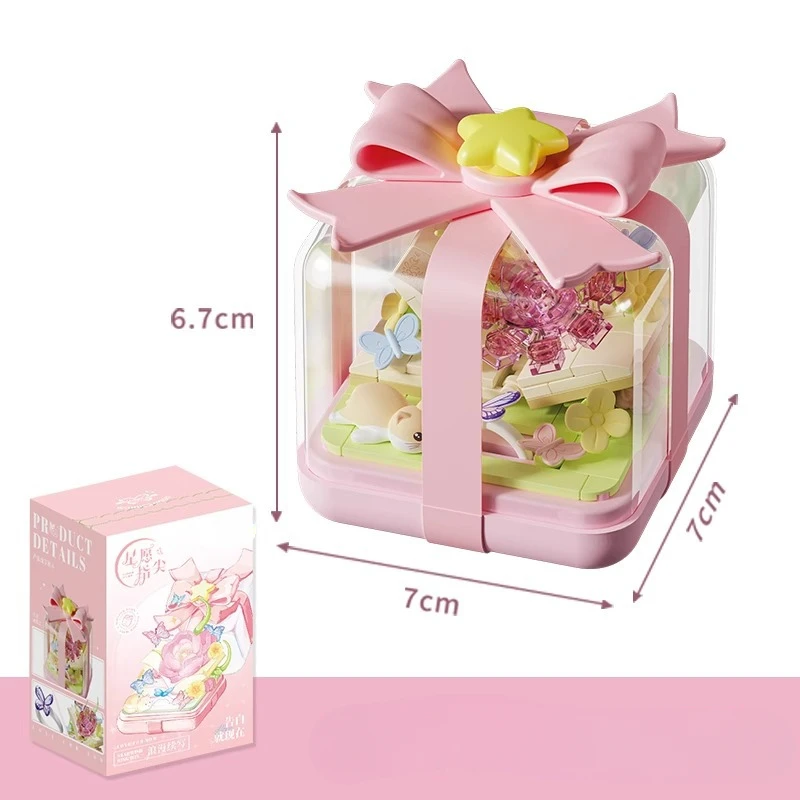 Building Block Flower Star Wish Fingertip Assembly Ring Box, Building Block Toy Puzzle Small Particle Ornament Gift for Girls
