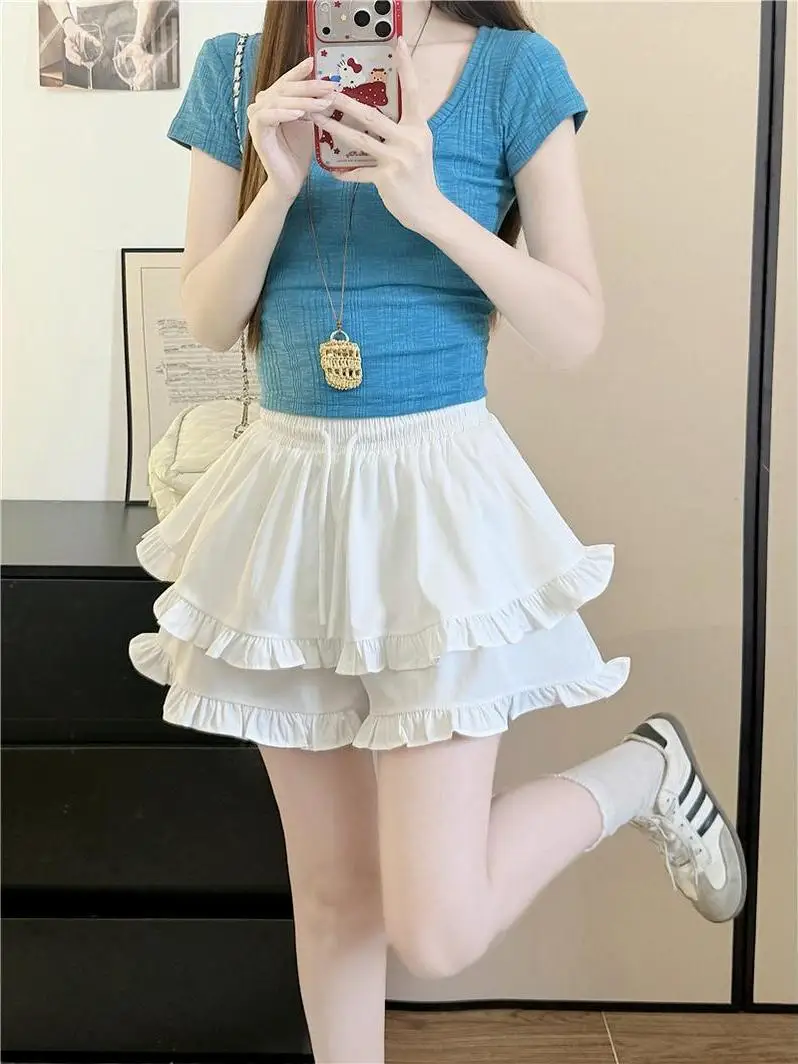 

Anti-Aging A-Line Casual Shorts Women Summer 2026 New Elastic Waist Slim High Waist Double Layer Skirt Pants Korean Style Str...