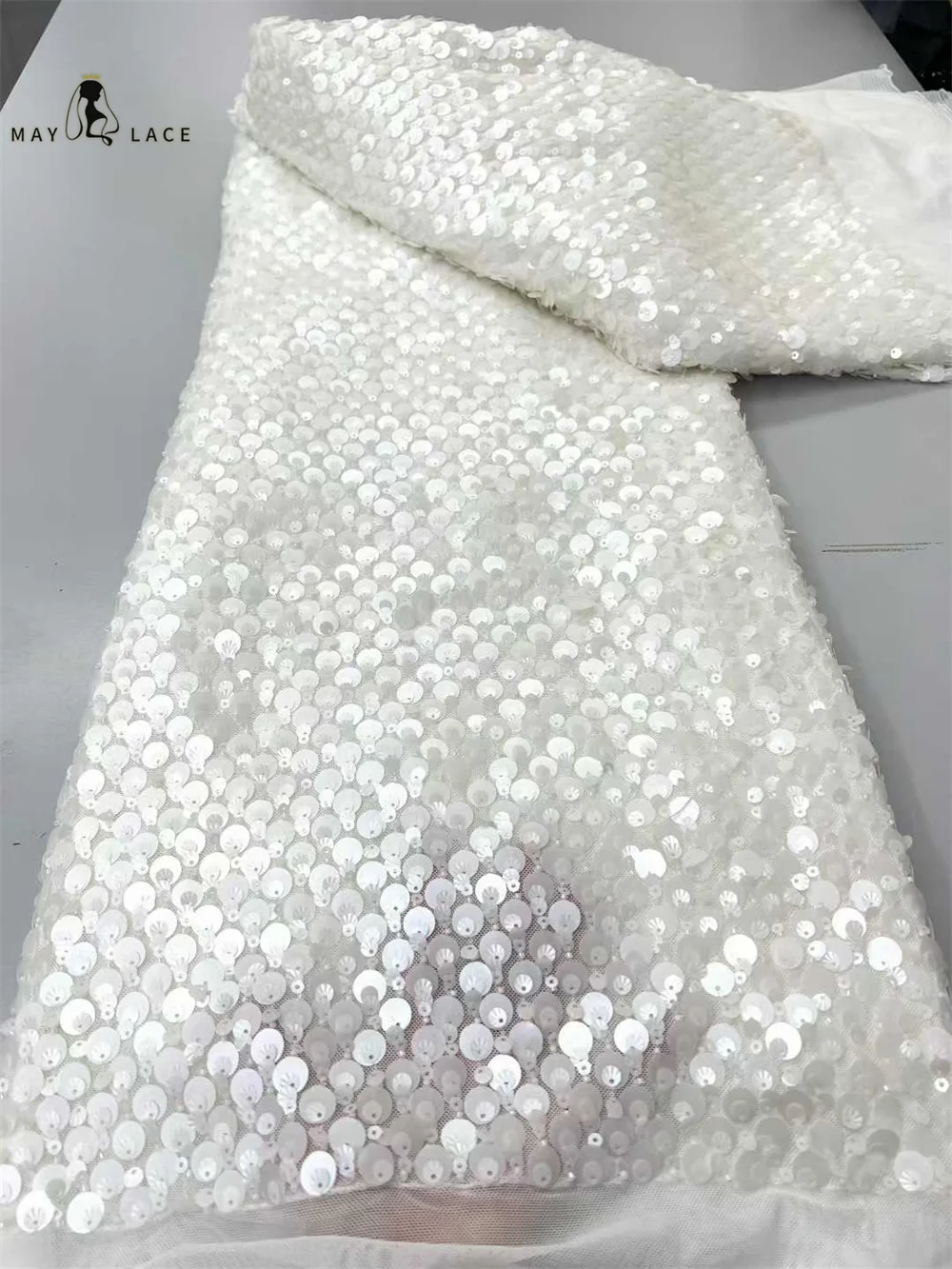 

African Heavy Sequins Net Lace Fabric French Bridal Sequins Lace Fabric 2026 Luxury Nigerian Tulle Lace Fabric Couture Materie