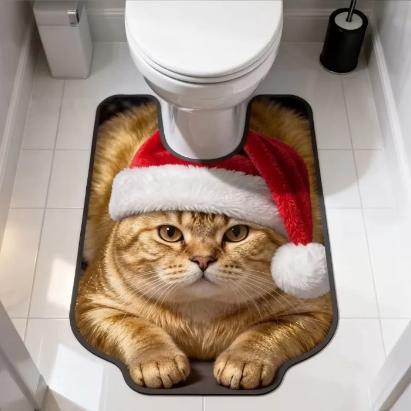 50x80cm Cartoon Shaped Bathroom Mat U-Shaped Toilet Footrest Quick Dry Anti-Slip Water Absorbing Floor Rug for Household Use