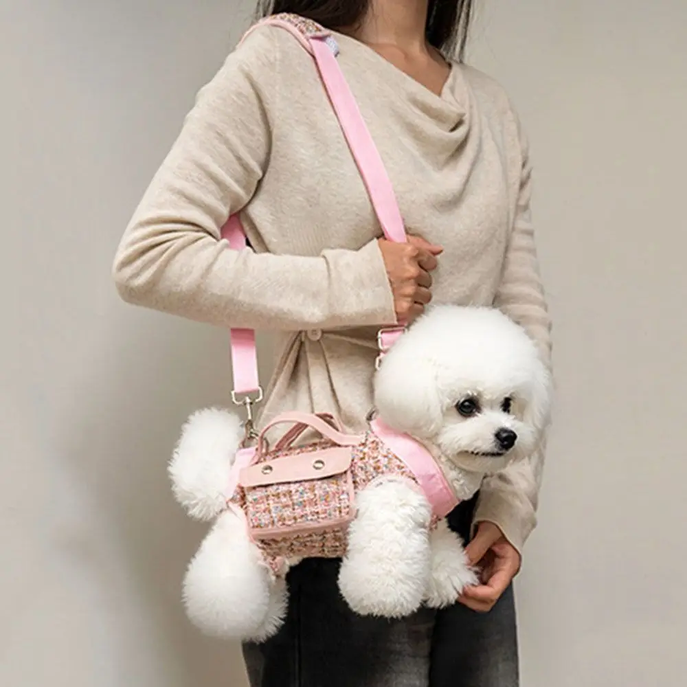 حقيبة ظهر أفقية أنيقة للكلاب مع مقبض مقود حقيبة حمل أنيقة للقطط قابلة للتنفس ملفوفة بحافة للكلاب حقيبة الخروج للكلاب الصغيرة