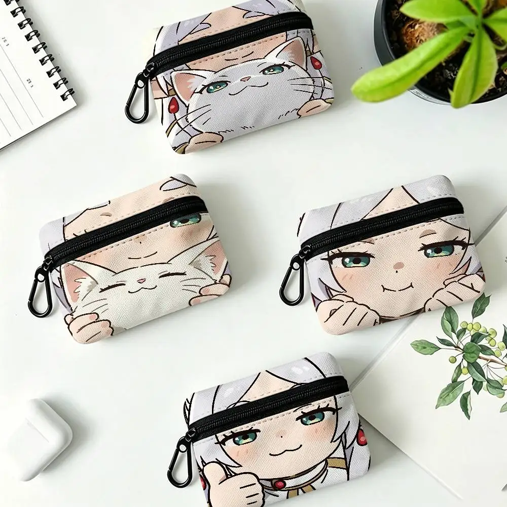 Anime Sousou No Frieren Lightweight Oxford Fabric Coin Purse Carabiner Hook Design Mini Card Key Organizer Bag