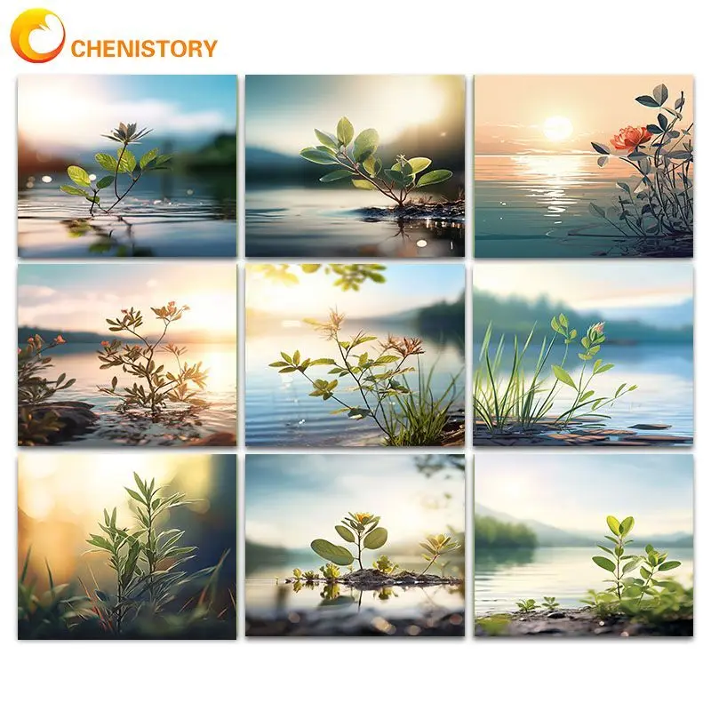 

CHENISTORY Diy Painting By Numbers Lake Scenery DIY Frame Pictures By Number Leaf Paint On Canvas Home Decoration 40x50cm