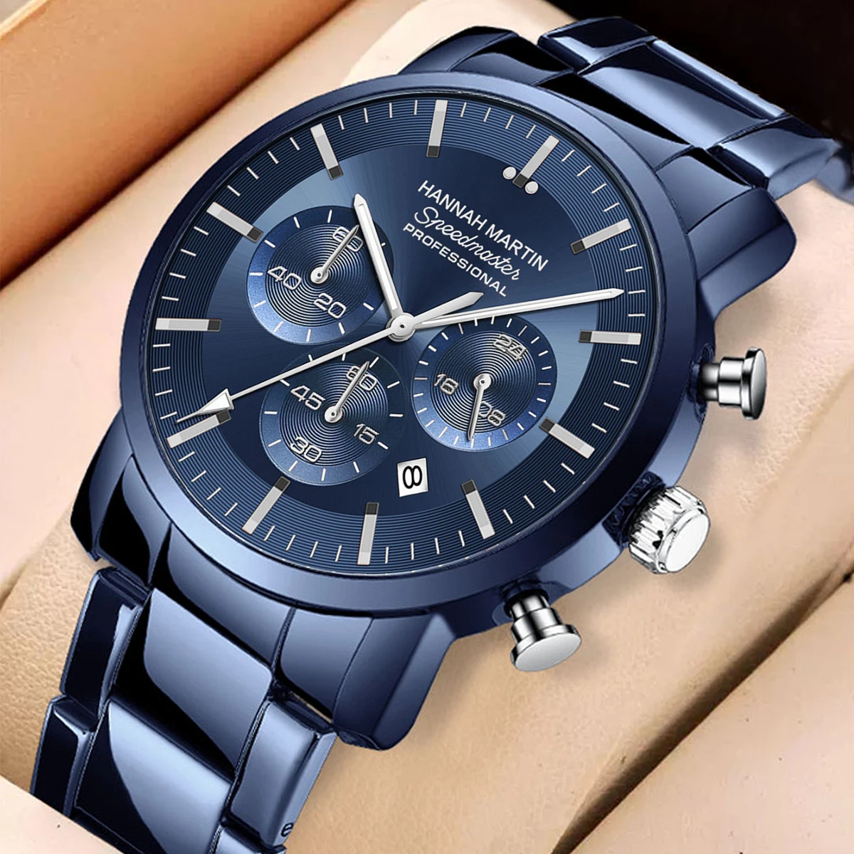 2024 New Fashion Men Sport Watch Style 46mm Multifunctional Calendar Chronograph Quartz Stainless Steel Man Watches Reloj Hombre