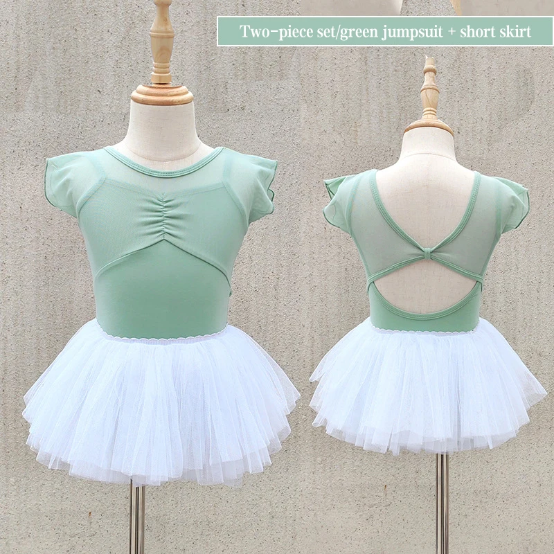 Ropa de baile de ballet para niños, ropa de práctica de retazos de manga corta, ropa de examen profesional para niñas