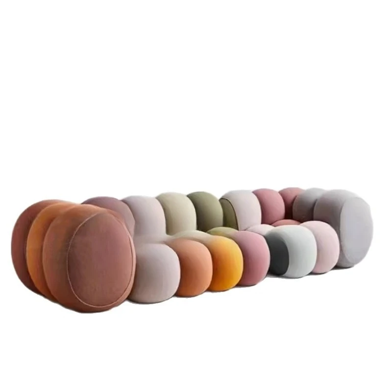 

Dopamine color fabric sofa, living room small apartment retro marshmallow cloud sofa