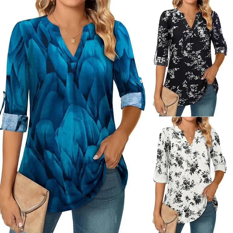 Floral Waist Cinching Long T-irt Women's Faion Briti Sle Slim Fit Polyester Spandex Print Plant Floral Design Sve