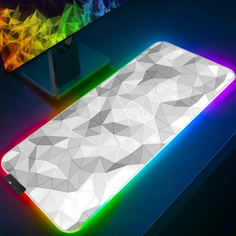 Muismat Gamer LED PC Computer Zachte Bureaumat Geometrie Patroon Toetsenbord Pad RGB Laptop Anime Gaming Accessoires Muismat Tapijt