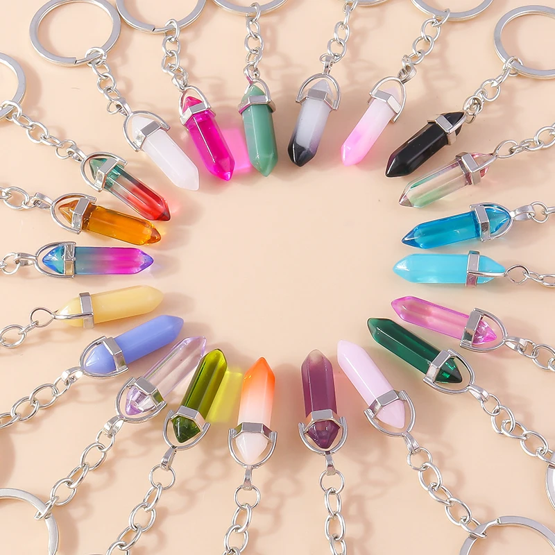 Aihua Neue Bunte Natürliche Sechseckige Kristallstein-Schlüsselanhänger Kugelförmiger Quarz-Kristall-Schlüsselring für Damen Handtaschen-Deko – Detail 2