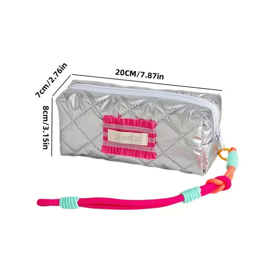 กระเป๋าใส่ดินสอสีเงิน 1 ชิ้น สำหรับเด็กผู้ชายและเด็กผู้หญิง สไตล์ลำลอง แฟชั่นเกาหลี กระเป๋าเก็บเครื่องเขียน อุปกรณ์การเรียน