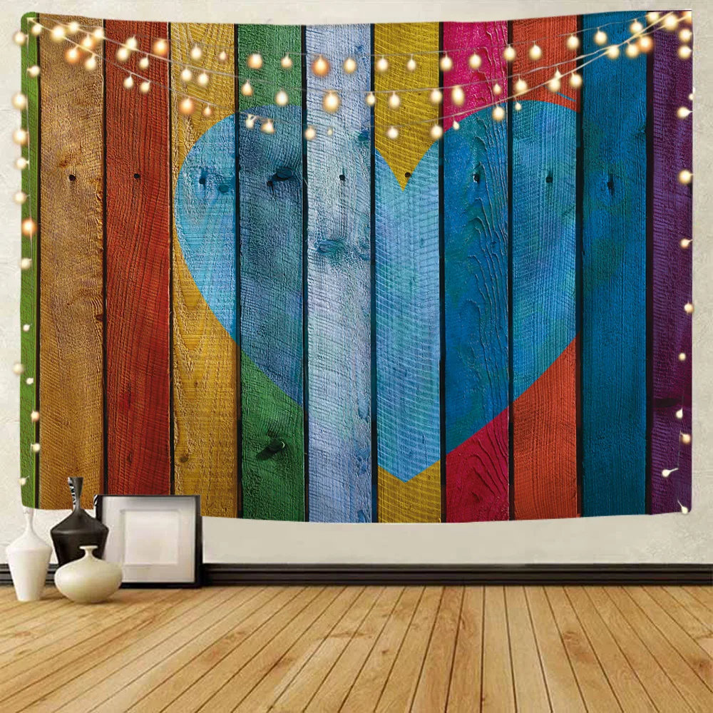 Color Tapestry Large Vertical Board Stars and Colored Lights Design Woodworking Village Life Wall Hanging Wall for Bedroom Decor