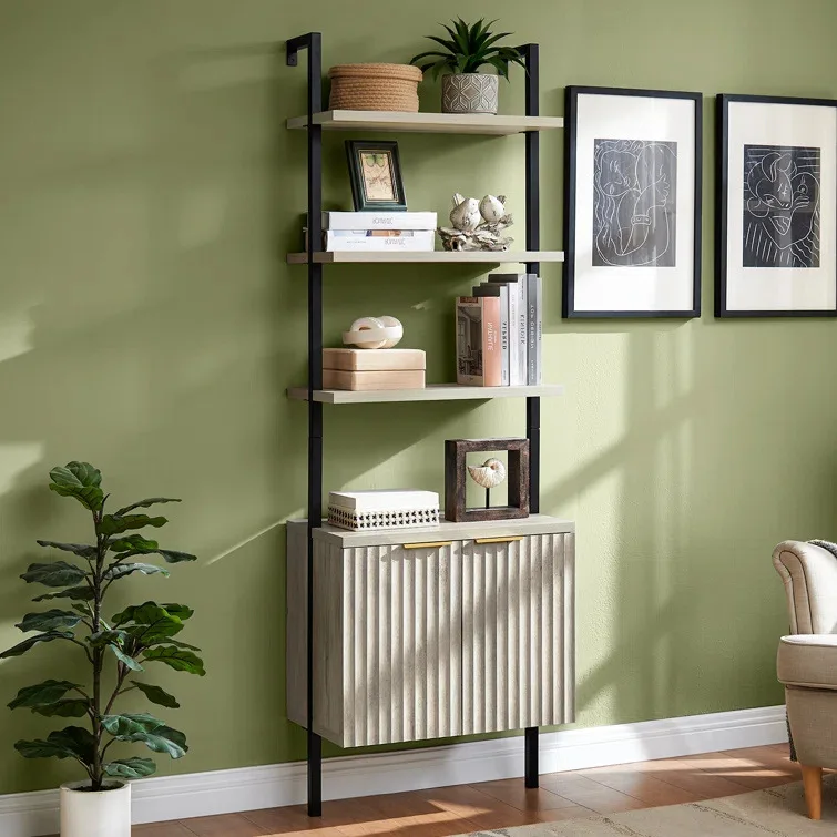 

Steel and wood structure with locker bookshelf against the wall design ladder bookcase