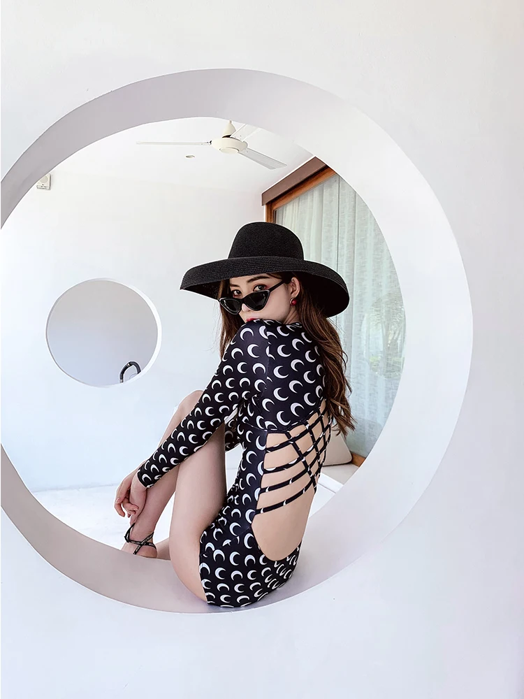 

Сексуальный цельный купальник с длинными рукавами и накидкой, повседневный женский купальник-бикини с фиксированными вставками для отдыха на пляже