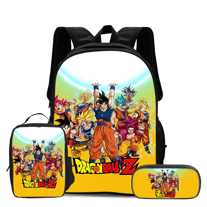 Juego de 3 piezas de mochila escolar Dragon Ball, mochila Super Saiyan Goku, bolsas para lápices, mochila con bolsa para el almuerzo, el mejor regalo
