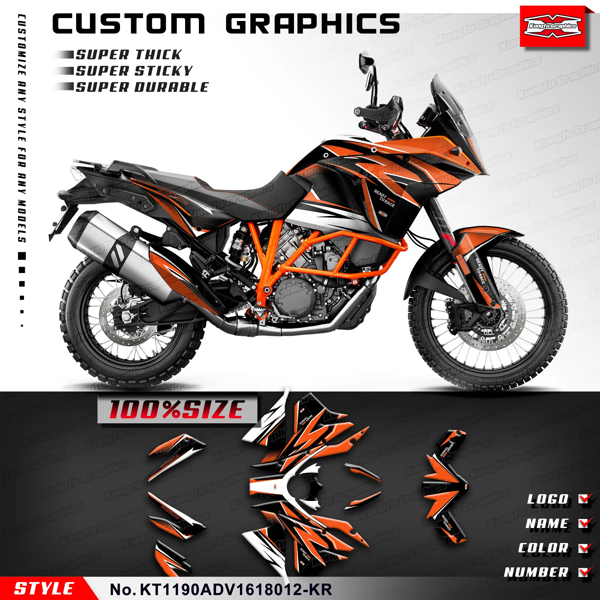 

Наклейка KUNGFU GRAPHICS Racing для KTM 1050 1090 ADV 1190 Adventure 2016 2017 2018, защита, KT1190ADV1618012-KR
