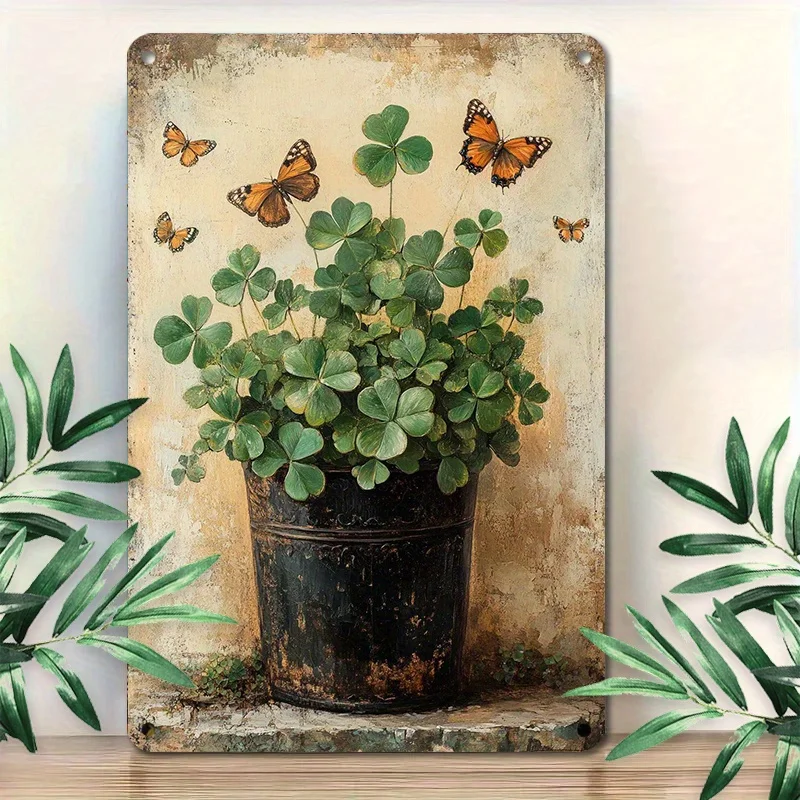 Vintage Irish Clover Horseshoe Metal Sign Iron 8x12 Inch Retro Wall Decor Plaque Tin Plate Home Bar Pub Man Cave