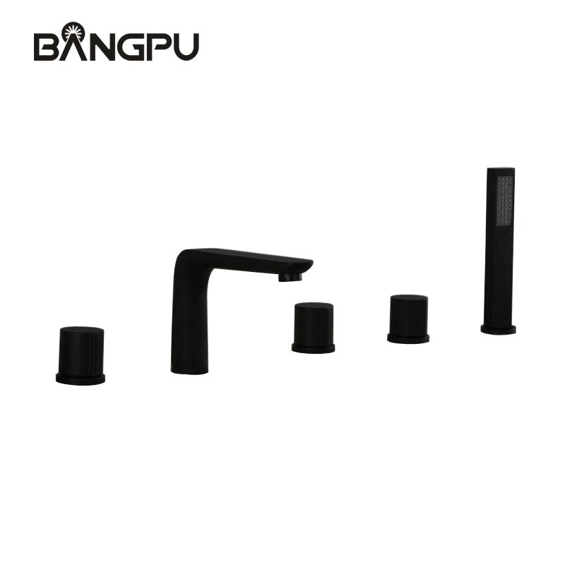 

Modern Bathroom Bath Tub Faucets with Sprayer Deck Mounted Bathtub Faucet Combo Set Roman Tub Faucet Set with Hand Shower Black