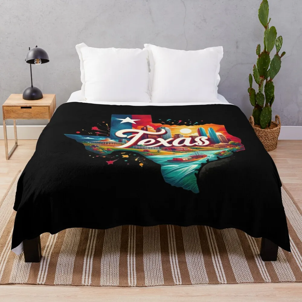 

Texas retro travel map of United States Throw Blanket sofa bed Extra Large Throw Plush Blankets