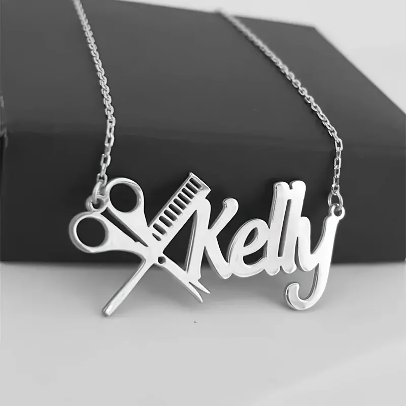

Customizable Name Scissors & Comb Pendant Necklace Elegant & Simple Style 304 Stainless Steel Jewelry for Women Laies