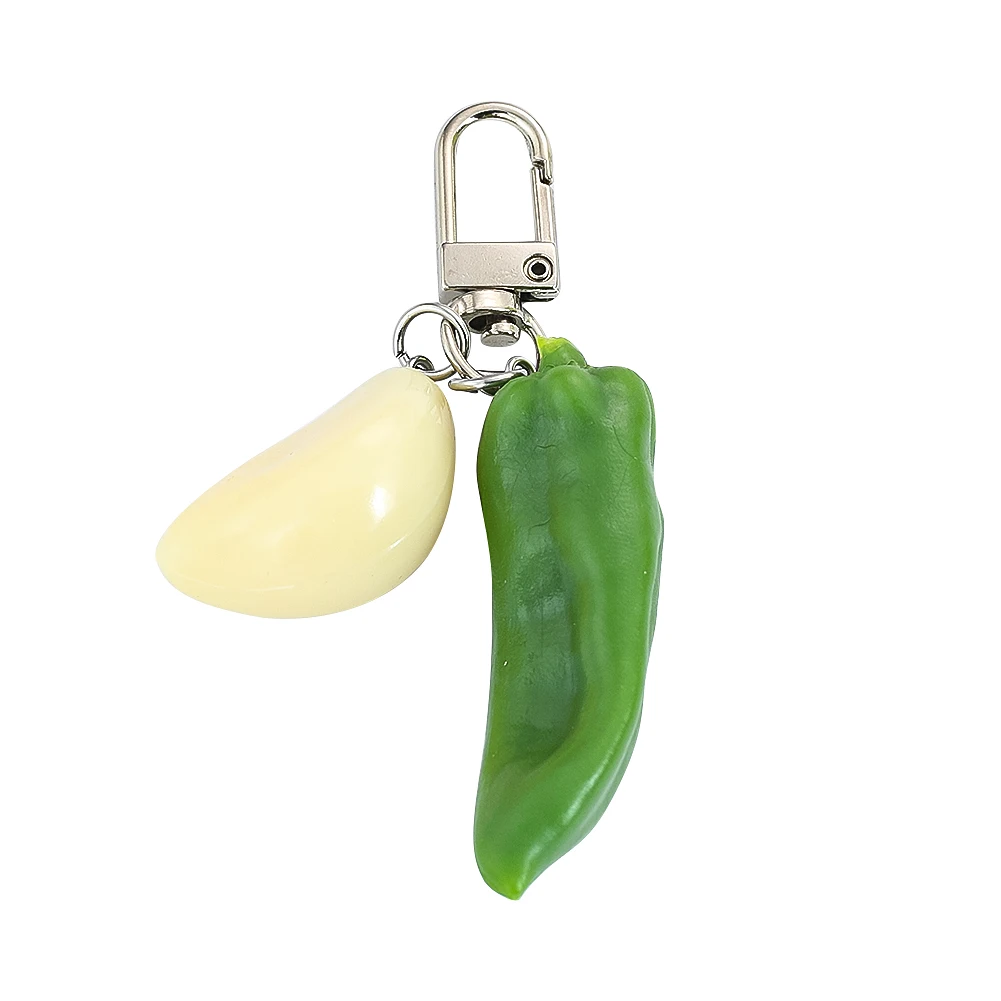 Emulation Green Chili Pepper Garlic Vegetable PVC Model Resin Key Chains DIY Funny Purse Backpack Dangle Pendant Keyring Jewelry