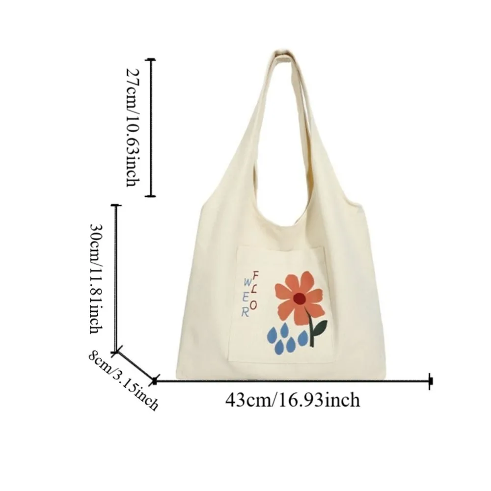 Bolso de mano de flores de estilo coreano de dibujos animados, bolso de gran capacidad, bolso de lona, bolso de axila dulce y versátil para mujer