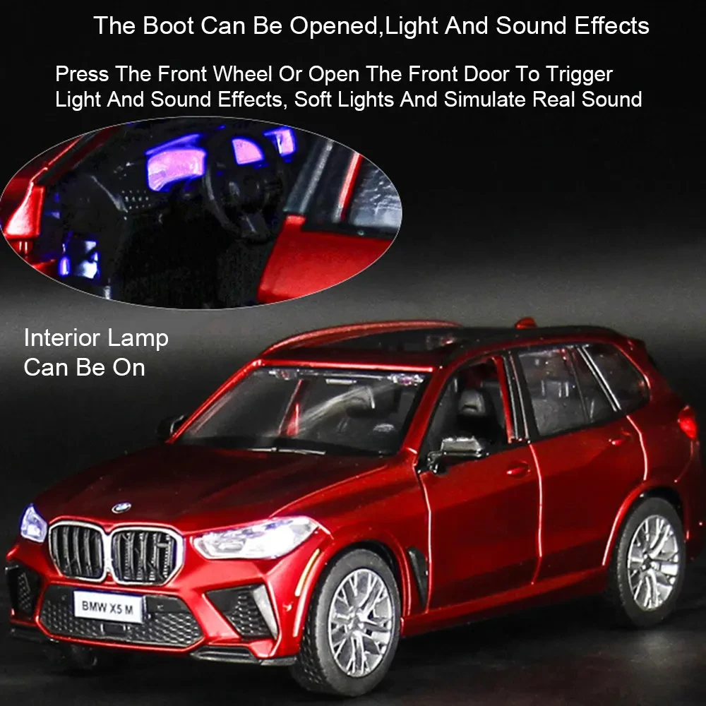 Caipo1:32 BMW X5M SUV Simulation Alloy Model Car Toy Diecasts Pull Back Sound And Acousto-Optic Vehicle For Children Toys Boys