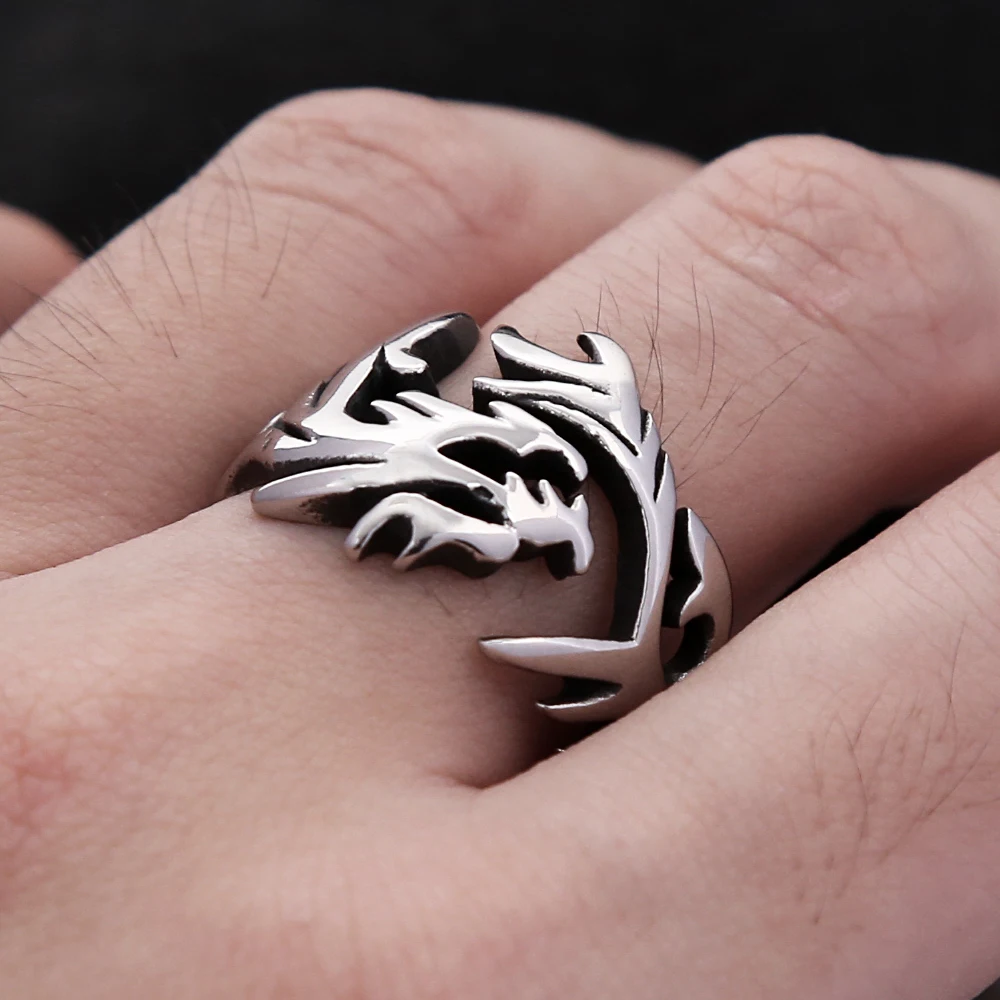 Punk Vintage Stainless Steel Viking Fire Dragon Ring For Men Women Hip Hop Animal Biker Rings Unique Creative Jewelry Wholesale