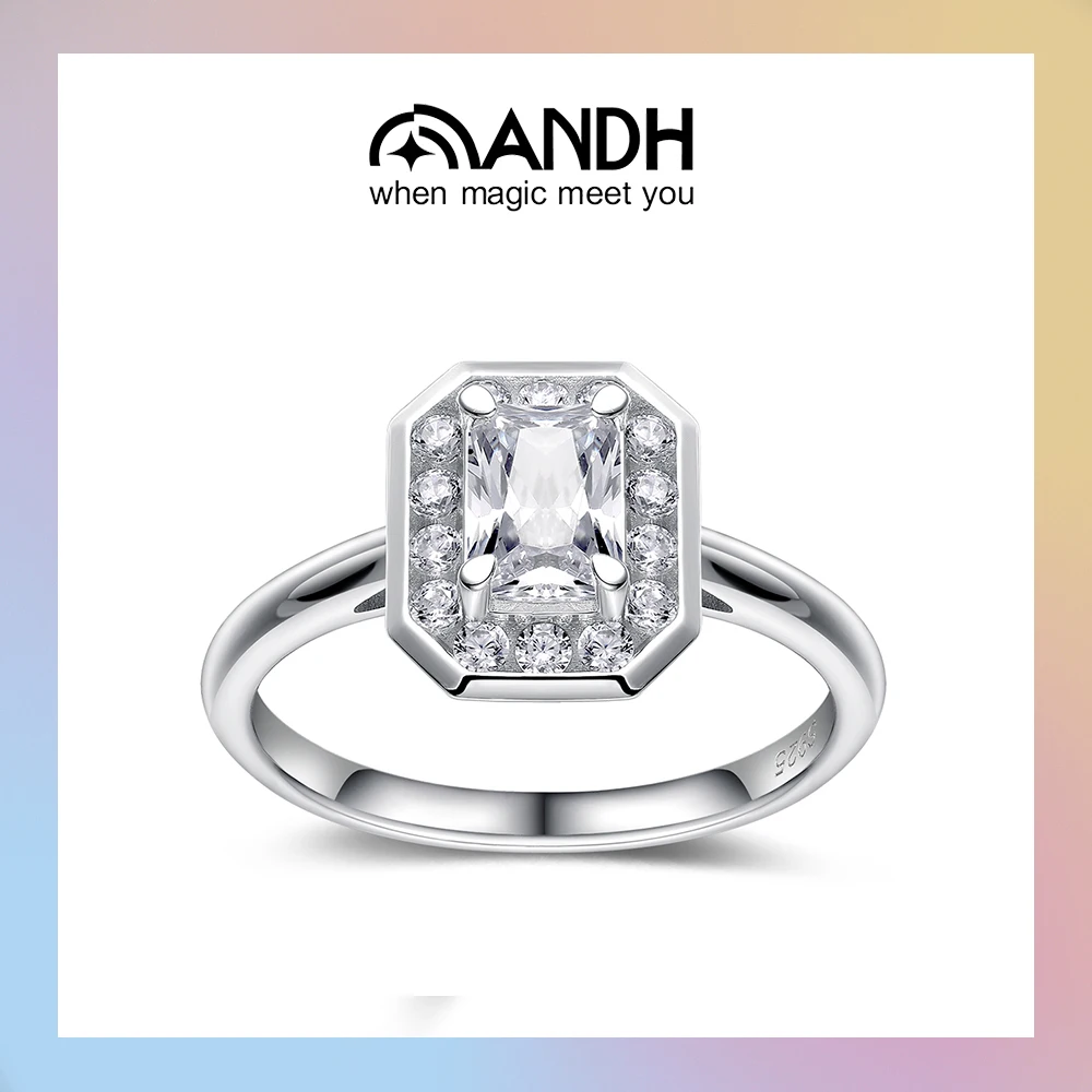 

ANDH 1-каратное кольцо с муассанитом сияющей огранки для женщин, цвет D, VVS1, лабораторный бриллиант, стерлинговое серебро 925 пробы, родиевое покрытие, обручальное кольцо, ювелирные изделия