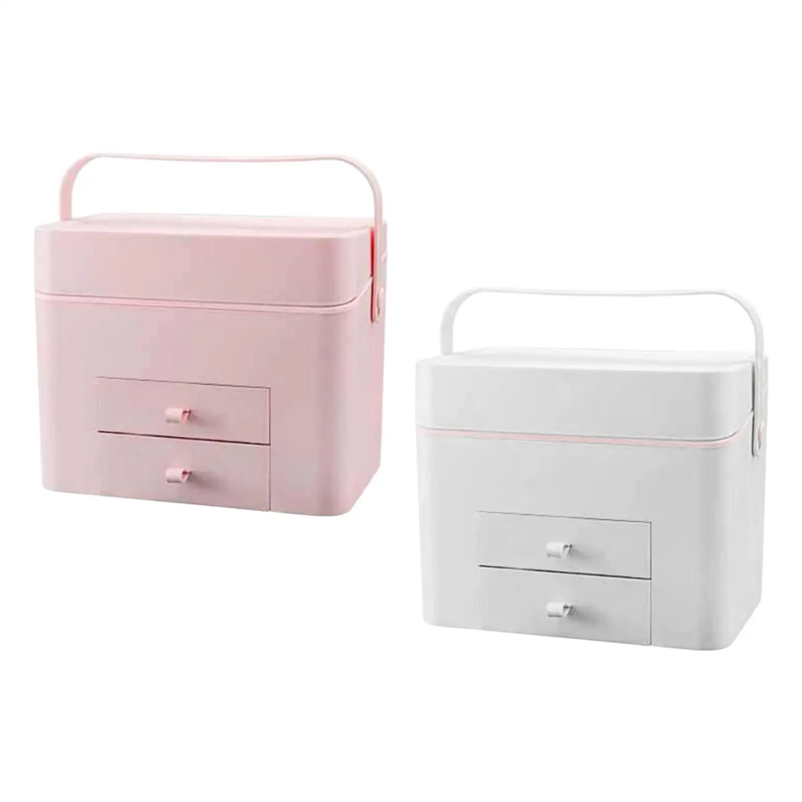 Makeup Case with Lighted Mirror and Drawers with Handle Portable Makeup Bag for Bathroom Bedroom Women Girls Dresser Home