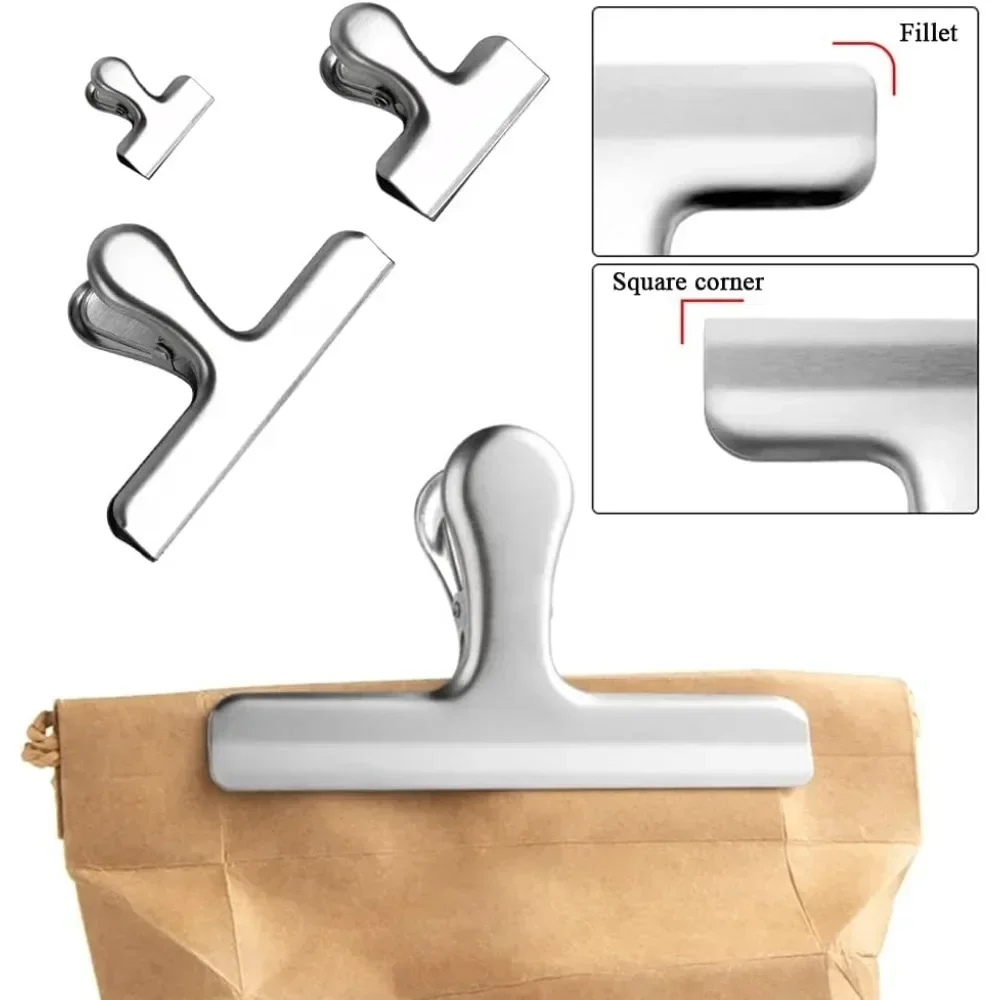 Für Metallbeutelverschlussclip, Verschlussclip, Edelstahl, starke Federkraft (12 Stück, Silber)