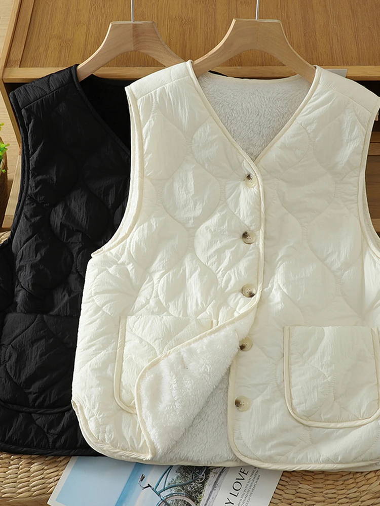 

Теплый пуховый жилет на подкладке, женский свободный двусторонний носимый хлопковый внутренний жилет, зимняя мода, универсальный V-образный вырез, обычный-L...