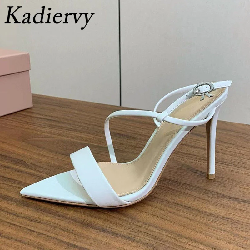 

Summer High Heels Sandals Woman Pointed Peep Toe Narrow Band Runway Shoes Woman Genuine Leather Stiletto Sandals Women