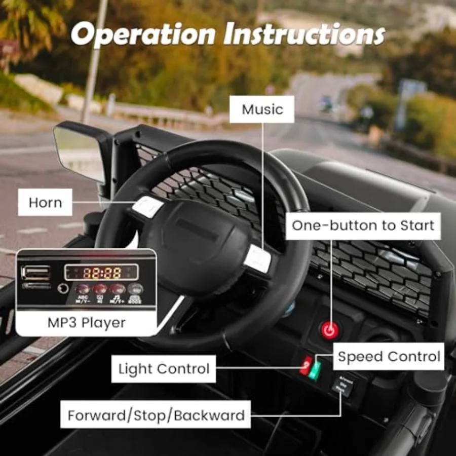 ركوب على سيارة 12 فولت تعمل بالبطارية شاحنة مع جهاز التحكم عن بعد الربيع تعليق المصابيح الأمامية الموسيقى القرن MP3 USB ومنفذ Aux