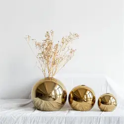 Nordic Golden Ceramic Vase Metal Electroplating Brass Color Sphere Flower Arrangement Ornaments Decoration Ornaments Vase