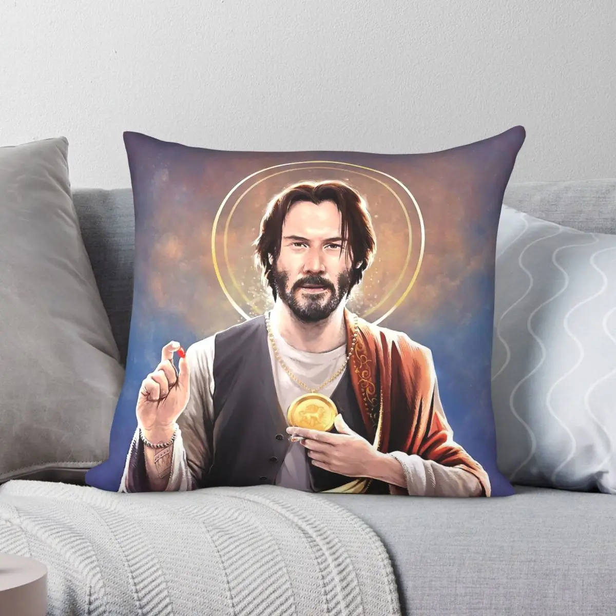 Keanu Reeves Saint Religious Square Pillowcase Polyester Linen Velvet Printed Zip Decor Bed Cushion Cover