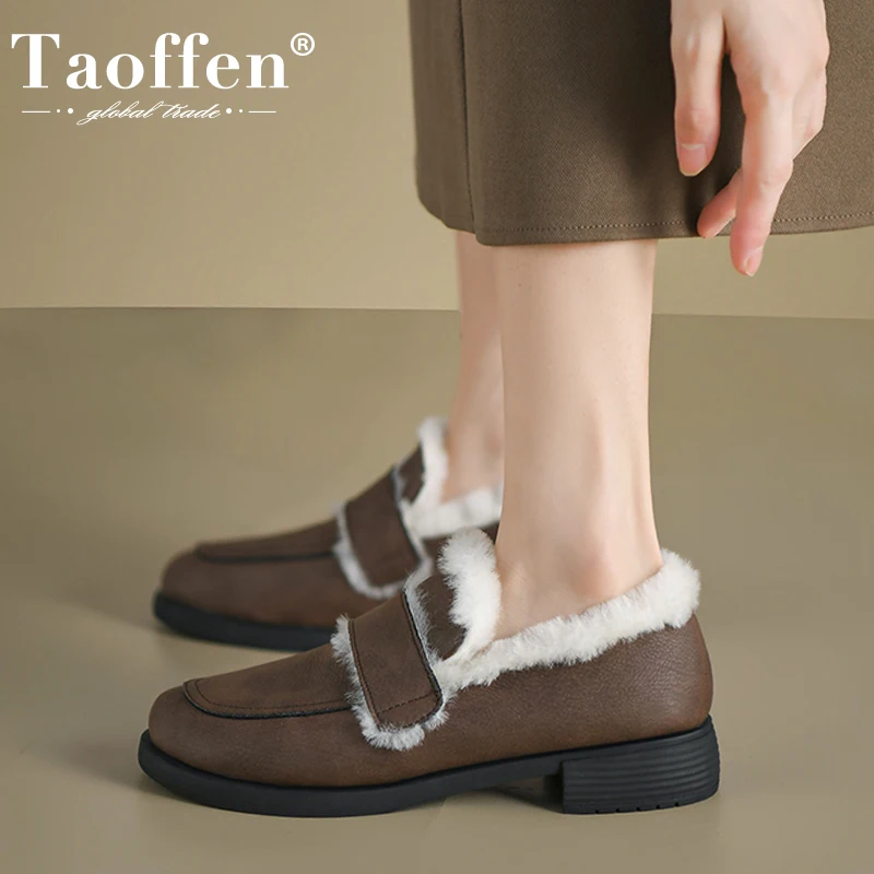 

Taoffen Women'S Flats Genuine Leather Shoes Winter Loafers 2023 New Arrival Flats Preppy Chic Daily Lady Footwear Size 34-39