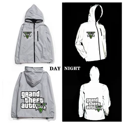 Grand Theft Auto V 5 Reflective Jacket Mens Womens GTA Coat Hooded Windbreaker Run Pocket Jackets Cycling Zipper Custom Hoodie