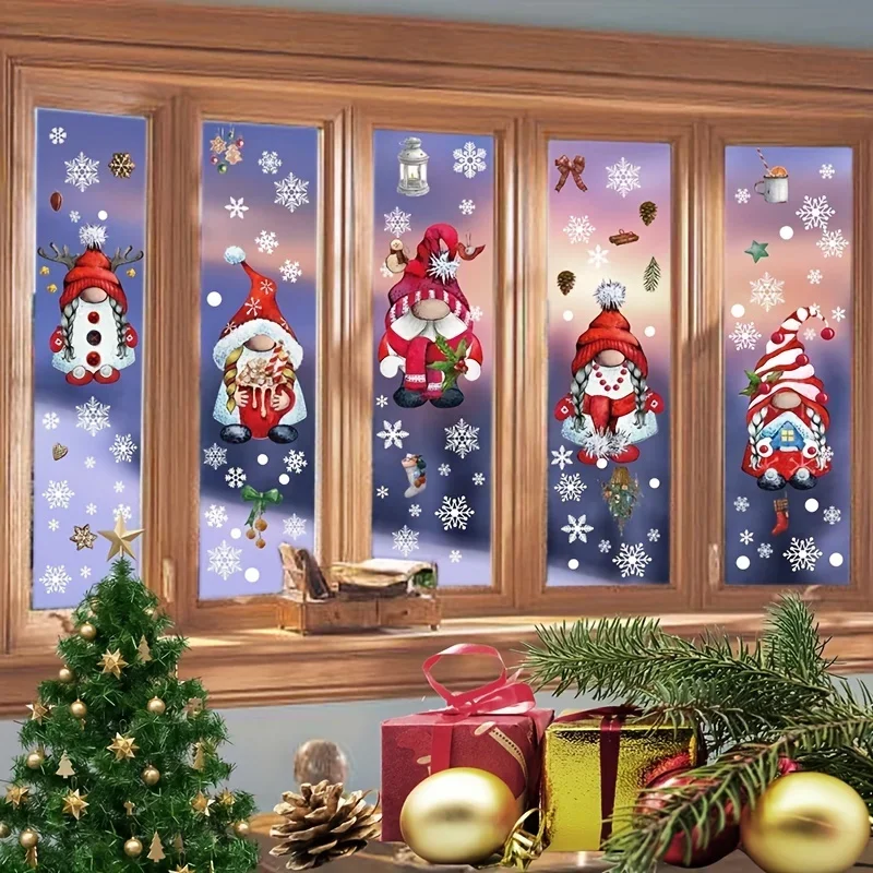 103pcs Christmas Window Clings, Christmas Gnome Snowflake Holiday Window Stickers Decals For Glass Windows