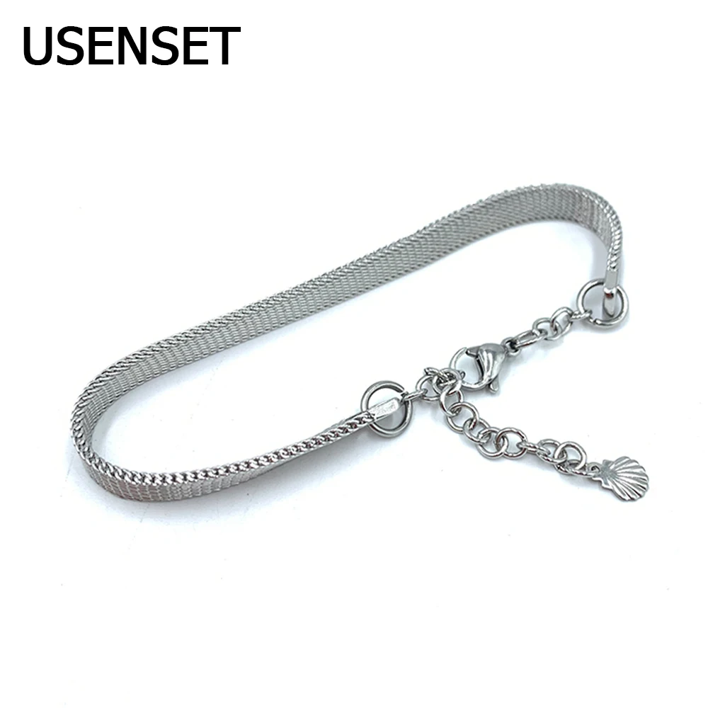 USENSET bracciale in maglia di acciaio inossidabile gioielli da donna 6MM bracciale rigido milano colore argento