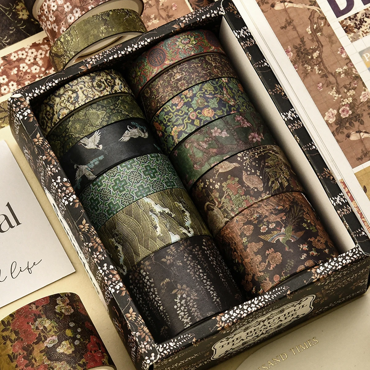 Image of 12 Rollen Vintage Bedrucktes Washi-Tape-Set, DIY Scrapbooking Dekoratives Klebeband für Handgemachte Geschenke und Schulbedarf