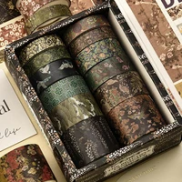 12 Rolls Vintage Printed Washi Tape Set, DIY Scrapbooking Decorative Tape for Handmade Gifts and School Supplies