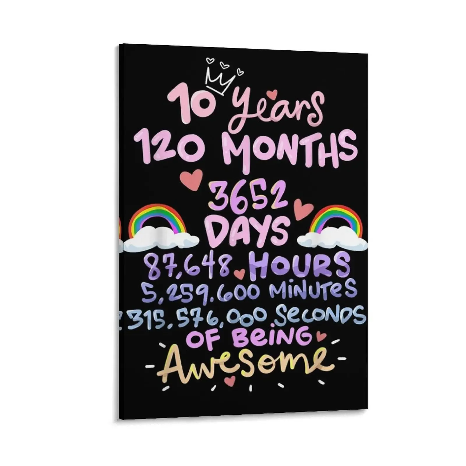

10th birthday , 10 Years 120 Months Birthday, 10th birthday girl present ideas, 10th birthday card girl Canvas Painting