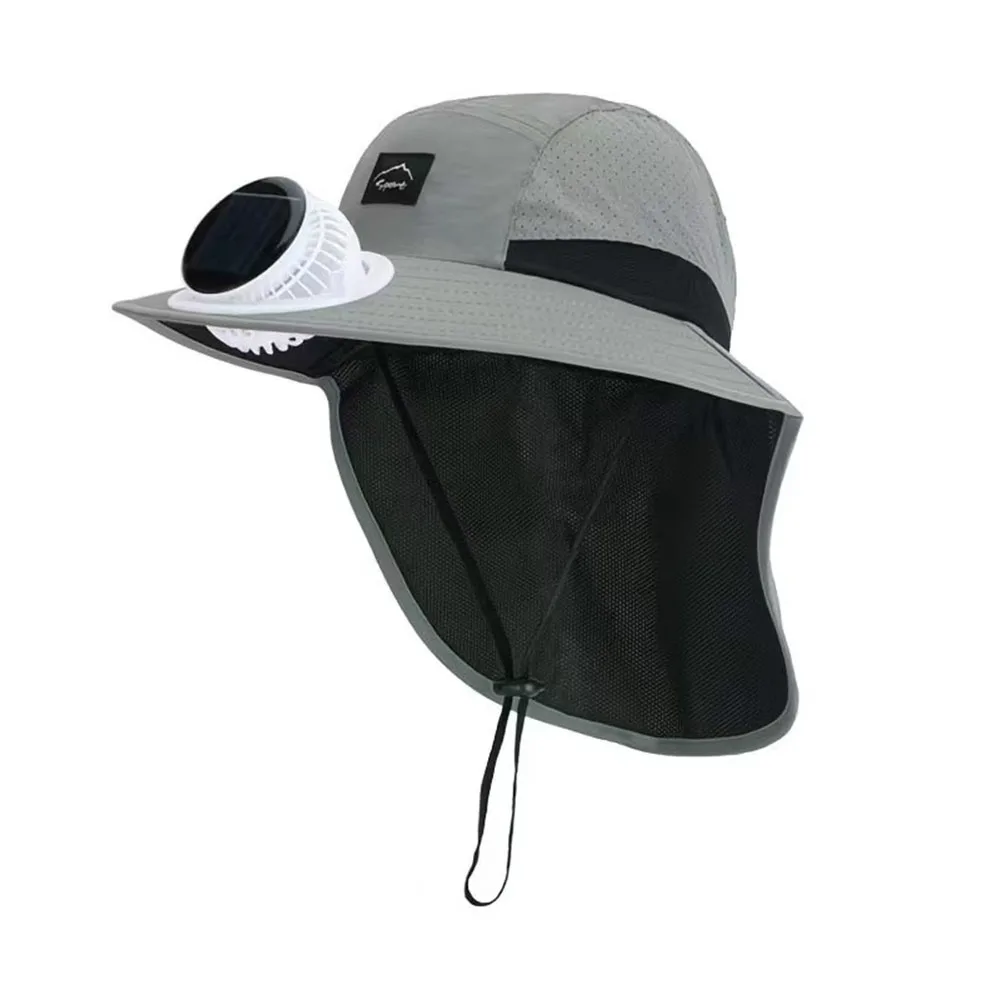 Universal Wide Brim Solar Powered Fan Hat USB Charging Breathable Fisherman Hat Quick-dry Anti UV Fishing Sun Cap Summer