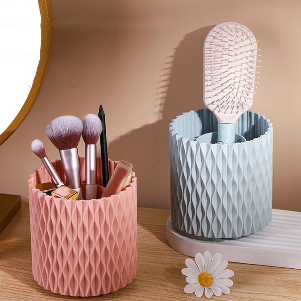 1PC Desk Stationery Storage Box Makeup Cartridge Mouth Red Storage Box Light Luxury Bucket Rotating Pen Holder image 5